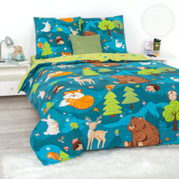 Постельное белье На опушке (бязь детская) 1,5 сп./Пододеяльник: 1 шт. - 215*143; Простыня: 1 шт. - 214*150; Наволочка: 2 шт. - 70*70; Бязь детская