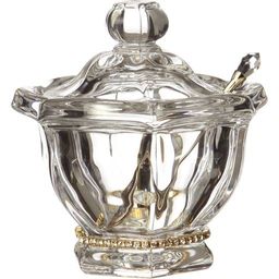 БАНКА ДЛЯ МЕДА РУБЛЕВКА 250 МЛ. 12.5*12.5 СМ. ВЫСОТА=14 СМ. + ЛОЖКА. КОЛЛЕКЦИЯ MUZA