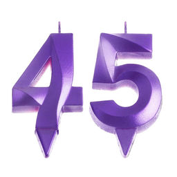 Свеча в торт юбилейная Грань (набор 2 в 1), цифра 45 / 54, фиолетовый металлик, 6,5 см - Страна карнавалия фото 3
