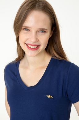 Женская темно-синяя футболка с V-образным вырезом Basic - U.s. polo assn фото 2