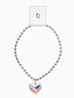 Кулон «Сердце» большое, цветное в серебре, 40 см