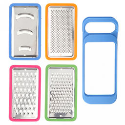 Терка из нержавеющей стали Хозяюшка 25,5х10,5х8,5см, с пластмассовым контейнером с крышкой 0,5л 20,5х10х5см, с насадками - 4 вида, пластмассовый держатель для насадки, в коробке (Китай) - Домашняя мода фото 8