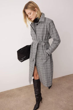 Cok Renkli Ekose Desenli Mono Kapama Uzun Oversize Kaban TWOAW26KB00049 - Trendyolmilla фото 5