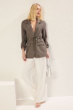 TRENDYOLMILLA Haki Beli Gizli Kemerli Buzgulu Dokuma Blazer Ceket TWOSS25BC00024  фото 2