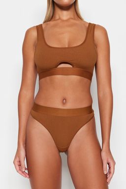 TRENDYOLMILLA Kahverengi Fitilli Pencere/Cut Out Balensiz Kaps?z Orme Ic Camas?r? Tak?m? THMSS23CC00110  фото 4