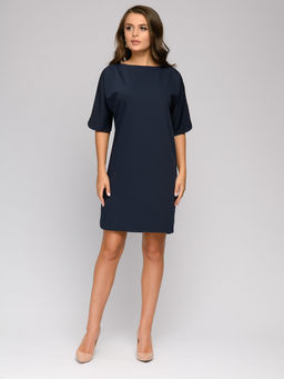 Платье темно-синее длины мини с поясом и рукавом летучая мышь - 1001dress фото 3