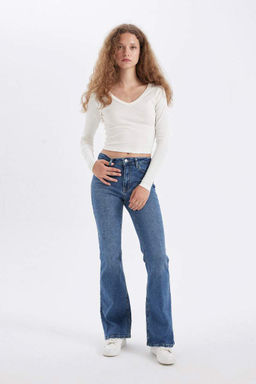 Длинные джинсовые брюки с нормальной талией Mia - Defacto фото 4