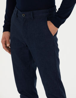 Lacivert Slim Fit Beli Lastikli Kanvas Pantolon