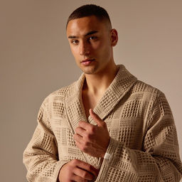 Халат вафельный мужской SL HOME: Chess «Саббиа», размер L, хлопок 100%, коричневый