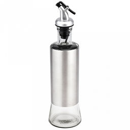 Бутылка для масла стеклянная "В юбке" "Аликанте" 320мл, д6,5см, h21см, д/горла 2см, пластмассовый дозатор под "хром", оплетка из нержавеющей стали, д/основания 6см, в цветной коробке (Китай)