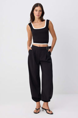 Siyah Modal Kemer Tokal_ Wide Leg Geni_ Pa_a Pantolon TWOSS26PL00235