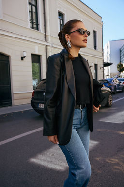 Limited Edition Siyah Y?kamal? Suni Deri Blazer Ceket TWOAW26BC00033 - Trendyolmilla фото 6