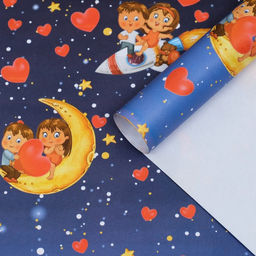 Цена за 10 шт. Бумага упаковочная глянцевая Любовная парочка, 70 х 100 см - UPAK LAND фото 2