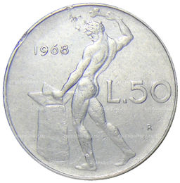 Монета 50 лир 1968 года Италия