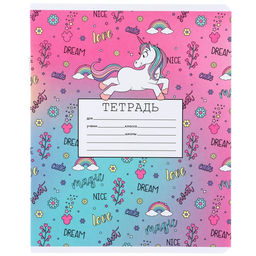 Цена за 20 шт. Тетрадь в клетку 18 листов, 5 видов МИКС, обложка мелованный картон, «Минни Маус и единорог»
