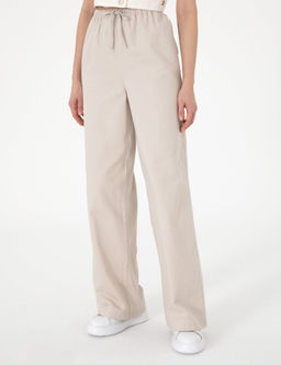 Bej Y_ksek Bel Loose Fit Pantolon