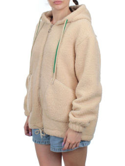 1003 BEIGE Куртка плюшевая демисезонная (65% хлопок, 35% полиэстер) оверсайз 44-54