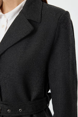 Antrasit Fitted Kemerli Yunlu Midi Kaban TWOAW25KB00071