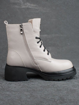 04-M3-H205 BEIGE GRAY Ботинки зимние женские (натуральная кожа, натуральный мех)