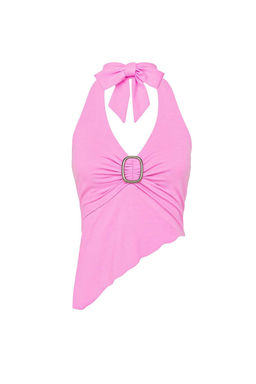 Ac?k Pembe Kruvaze Yaka Aksesuar Detayl? Orme Party Bluz TPRSS25BZ00048