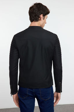 TRENDYOL MAN Siyah Slim Fit Fermuar Detayl? Deri K?sl?k Ruzgara ve Suya Dayan?kl? Biker Ceket Mont TMNAW25MO00046 - Trendyolmilla фото 6