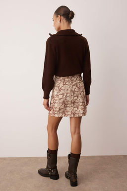 TRENDYOLMILLA Kahverengi Leopar Desenli Dokuma Mini Etek TWOSS24ET00251  фото 4