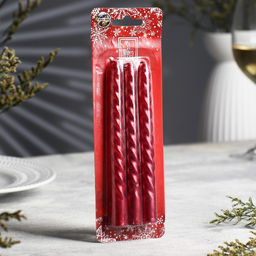 Цена за 2 шт. Набор свечей витых, 1.5×15 см, 3 шт., рубиновые