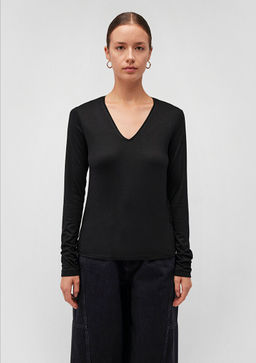 Uzun Kollu Siyah Basic Tisort - Mavi фото 3