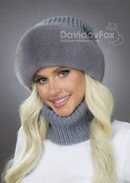 Шапка Ника норка трикотаж серо-голубая