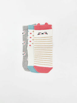 Bask?l? K?z Bebek Soket ?orap 3l?