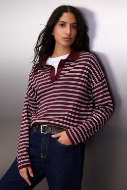 Wardrobe Essentials Murdum Premium Iplik/Ozel Iplikli Genis Kal?p Cizgili Triko Kazak TWOAW26KZ0019