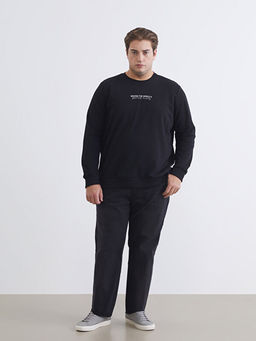 Bisiklet Yaka Bask?l? Erkek Sweatshirt