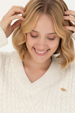 Женский кремовый свитер с v-образным вырезом Неожиданная скидка в корзине - U.s. polo assn фото 2