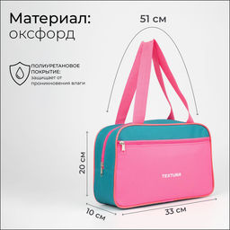 Сумка для обуви TEXTURA, на молнии наружный карман, размер 33×10×20 см, бирюзовая/розовая
