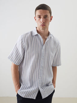 Regular Fit K?sa Kollu ?izgili Erkek G?mlek