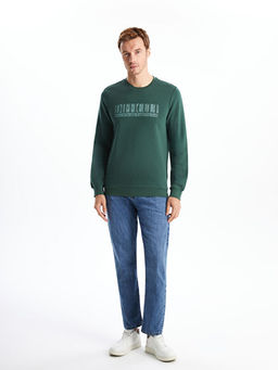 Bisiklet Yaka Bask?l? Erkek Kal?n Sweatshirt