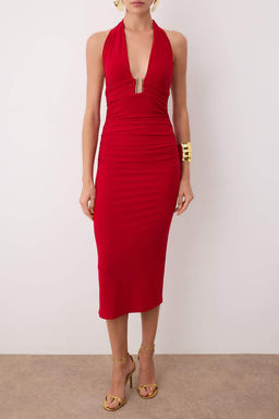 K?rm?z? Aksesuar Detayl? Orme Midi S?k Elbise TPRAW26EL00076 - Trendyolmilla фото 3