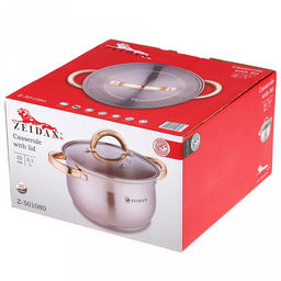 Zeidan Belgrad Кастрюля из нержавеющей стали 5,1л, д22см, стеклянная крышка, ручки под золото, комбинированная полировка снаружи, матовая полировка внутри, 5-ти степовое капсулированное индукционное дно, подарочная упаковка (Китай) Подходит дл - Домашняя мода фото 4