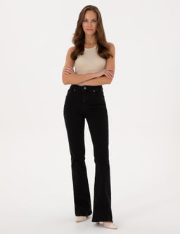 Siyah Skinny Flare Fit Jean Pantolon