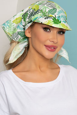 Косынка из натурального хлопка с козырьком (зеленая монстера)