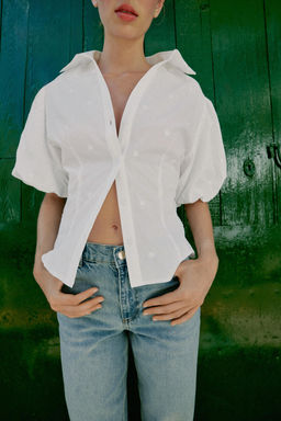 CAMISA BORDADOS MANGA ABULLONADA / Blanco - Zara фото 4