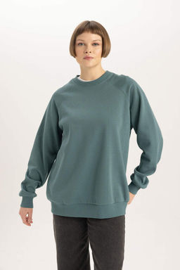 Толстый свитшот оверсайз с круглым вырезом - Defacto фото 3