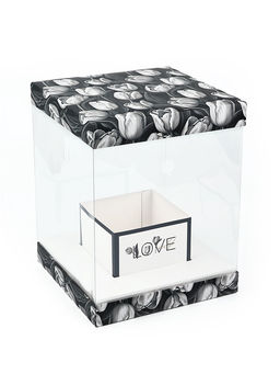 Коробка для цветов с вазой и пластиковыми окнами складная Чёрно-белая эстетика, 23?30?23 см