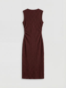 Bisiklet Yaka Dokulu B?zg?l? Bodycon Elbise