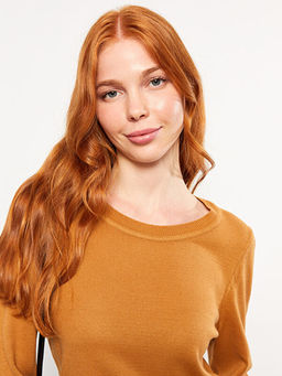 Bisiklet Yaka D?z Uzun Kollu Kad?n Triko Kazak