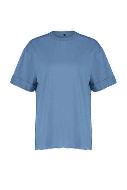 Indigo %100 Pamuk Duble Kol Asimetrik Boyfriend Orme T-Shirt TWOSS20TS0828