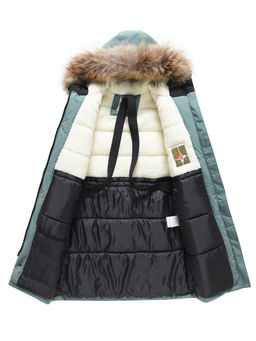 Куртка парка зимняя подростковая для мальчика с капюшоном и мехом цвета хаки 9447Kh