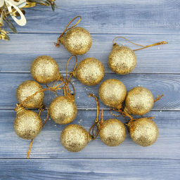 Цена за 3 шт. Ёлочные игрушки Шарики, шары новогодние, пластик, набор d=2.5 см, 12 шт., золотистый