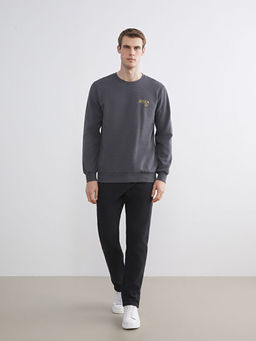 Bisiklet Yaka Bask?l? Erkek Sweatshirt