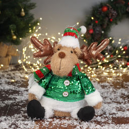 Игрушка мягкая «Олень в полосатом колпаке» сидит, 44×19 см